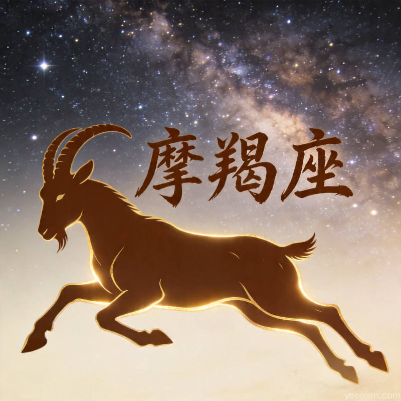 摩羯摩羯座性主题插图：土元素坚毅星空构图的艺术化呈现