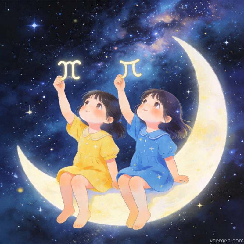 传统命理学双子文化图：双子座符号与光影交错风格的概念插图