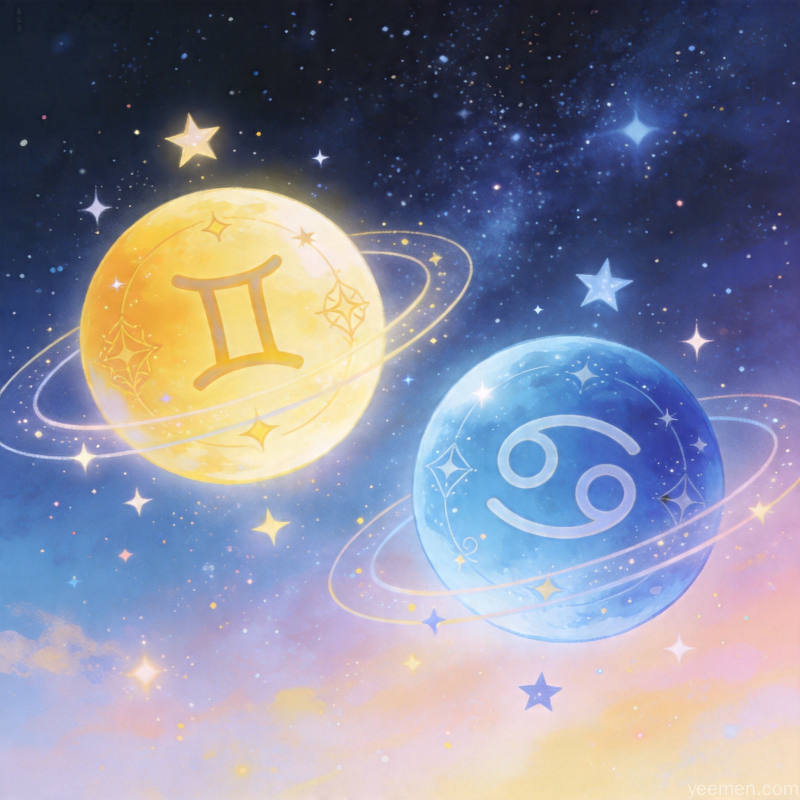 双子星象解析示意图：灵动变幻双色调的星象的视觉效果展现