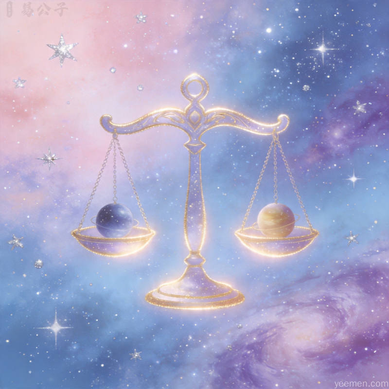 天秤天秤座性主题插图：风元素平衡星空构图的艺术化呈现