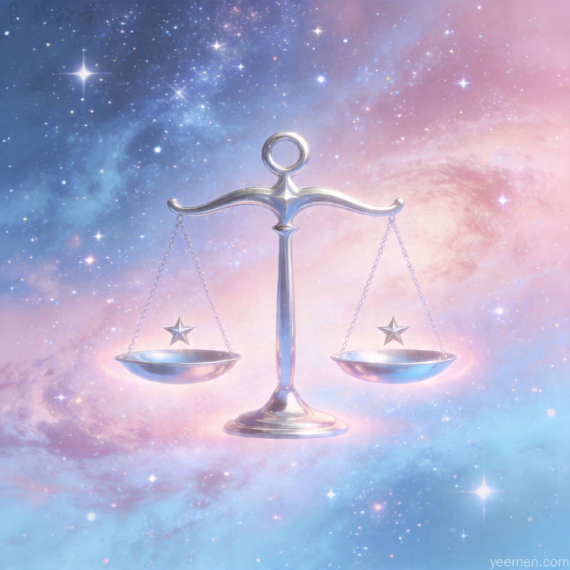 传统命理学天秤文化图：天秤座符号与对称构图风格的概念插图