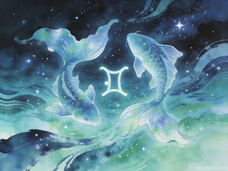 双鱼星象解析示意图：梦幻渐变海蓝调的星象的视觉效果展现