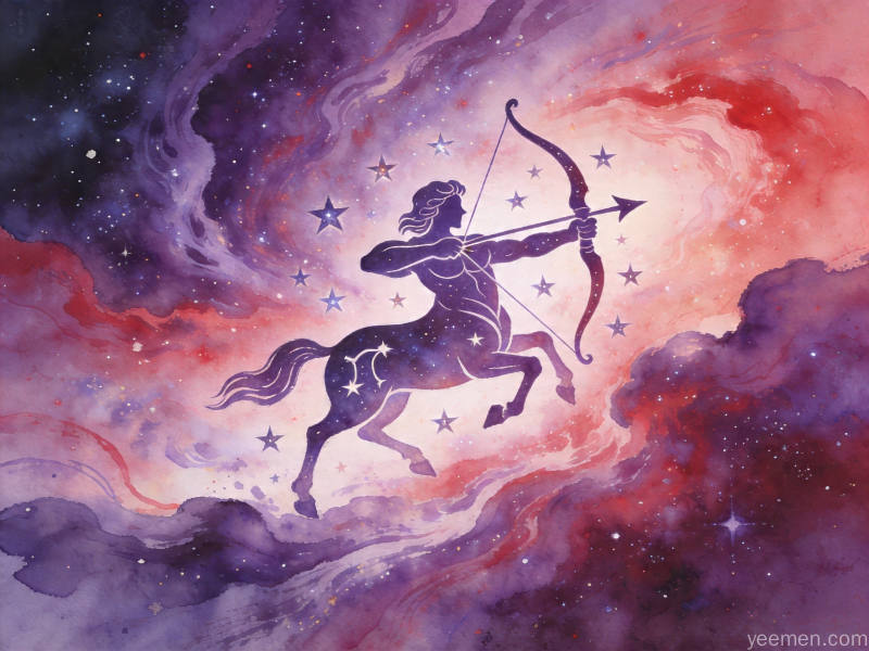 射手射手座彻主题插图：火元素奔放星空构图的艺术化呈现