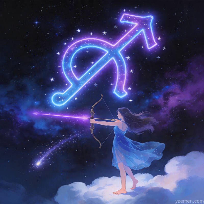 射手射手座主题插图:火元素奔放星空构图的艺术化呈现