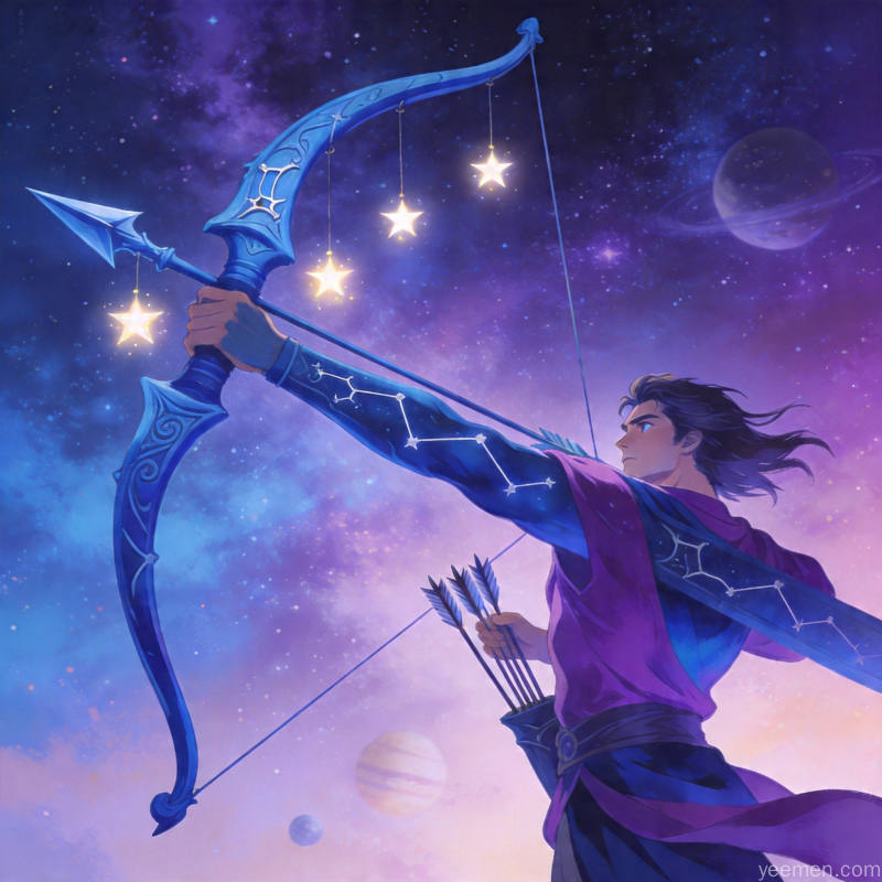 射手射手座未主题插图:火元素奔放星空构图的艺术化呈现