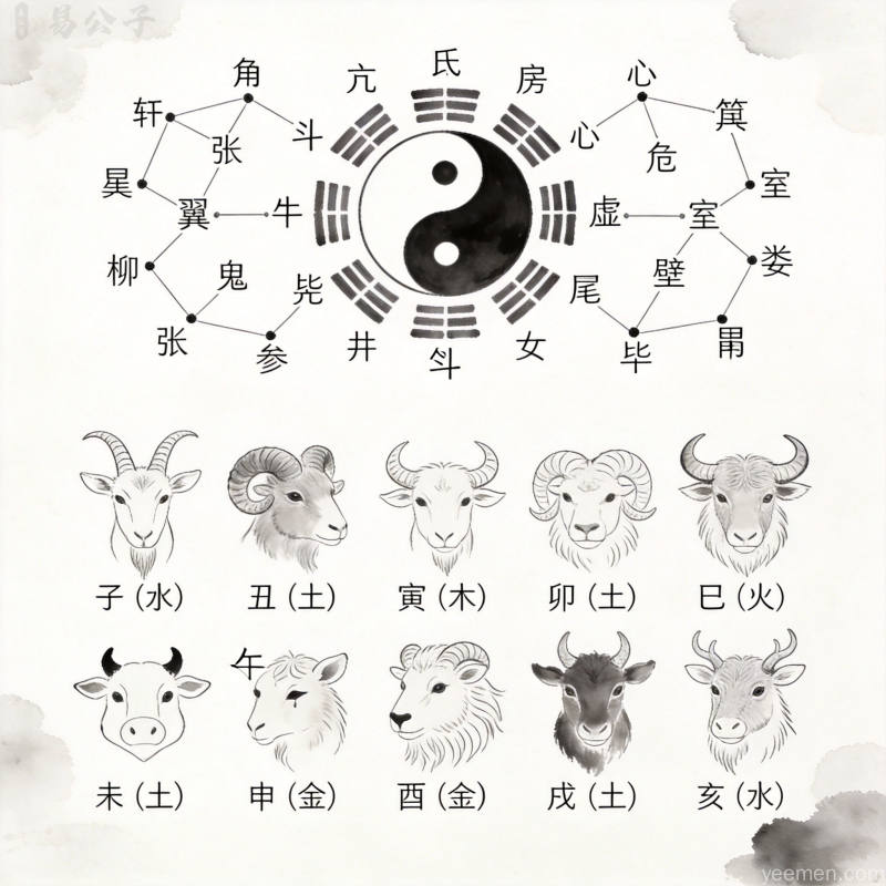 紫微斗数入门学习，展示传统文化与现代命理学的结合，命理知识科普插画