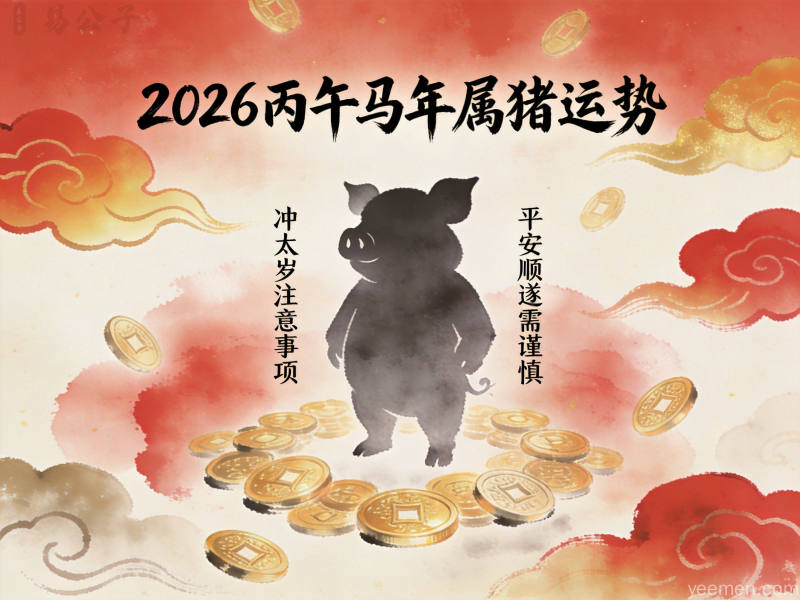 属猪人与属蛇属猴相冲相害关系图，融入祥云和古典纹样设计