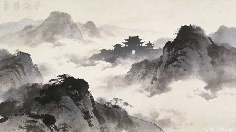 属羊人命理运势分析图，水墨风格命盘图案