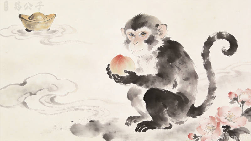 十二生肖今日运势分析插图，水墨生肖与五行元素融合设计