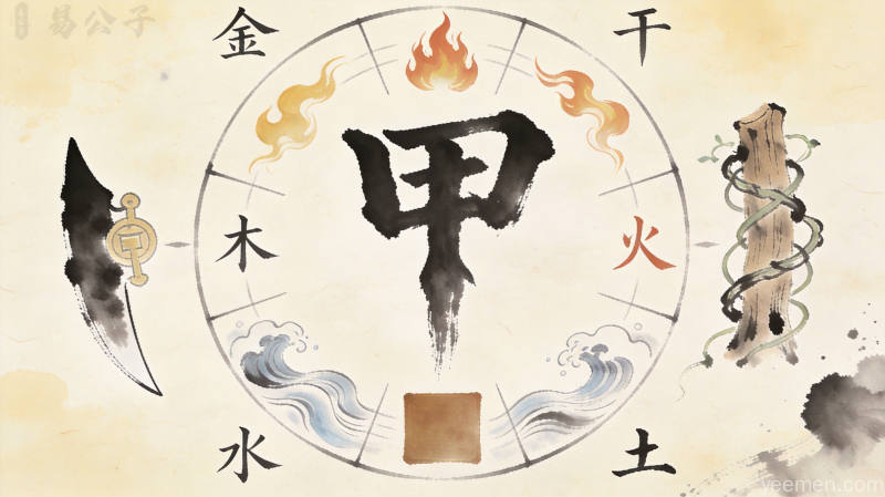 水墨风格的天干地支命盘图案，淡雅宣纸纹理背景，体现八字命理的深邃意境