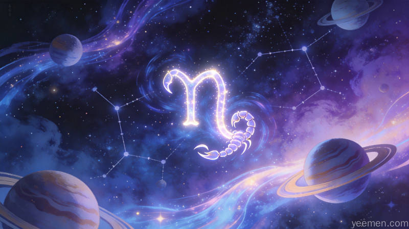 天蝎座星空图，紫色蓝色渐变星云背景，神秘浪漫氛围，体现本月运势的高光时刻