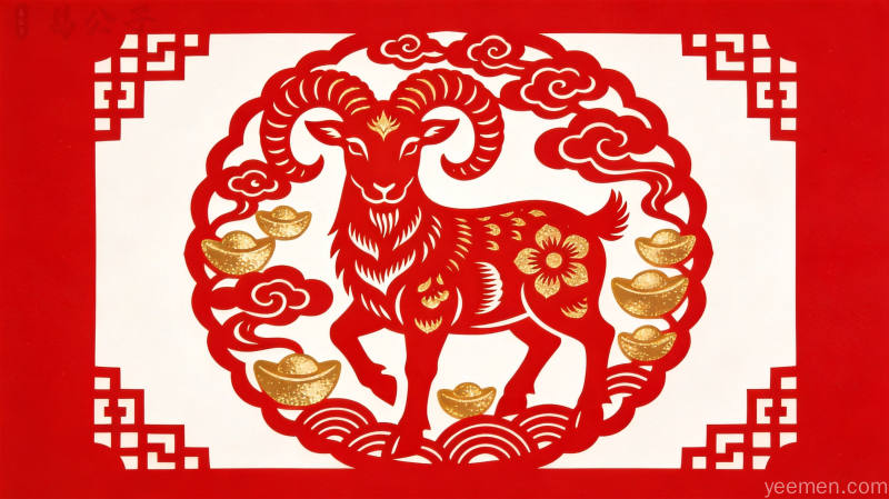 白羊座火红剪纸图案喜庆吉祥