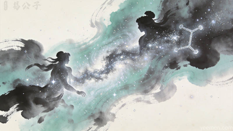 双子座星空水墨画梦幻神秘