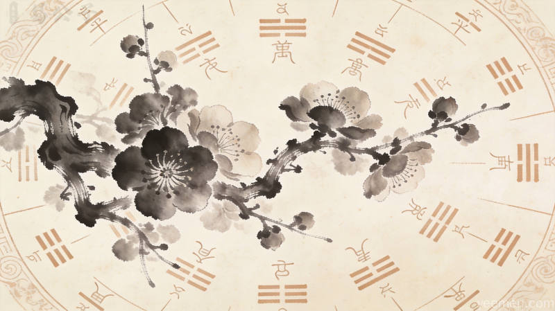 梅花易数水墨画古籍风格