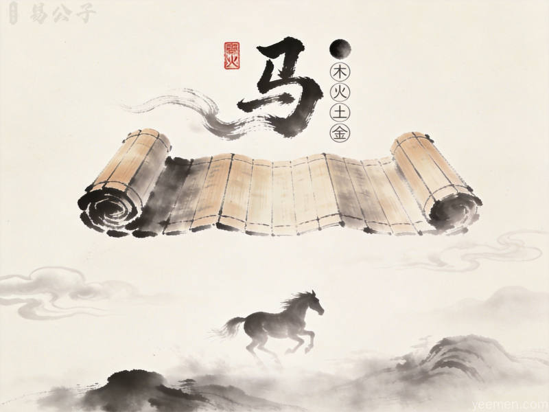 古籍书页风格呈现五行相生相克原理，展示木生火等传统命理概念
