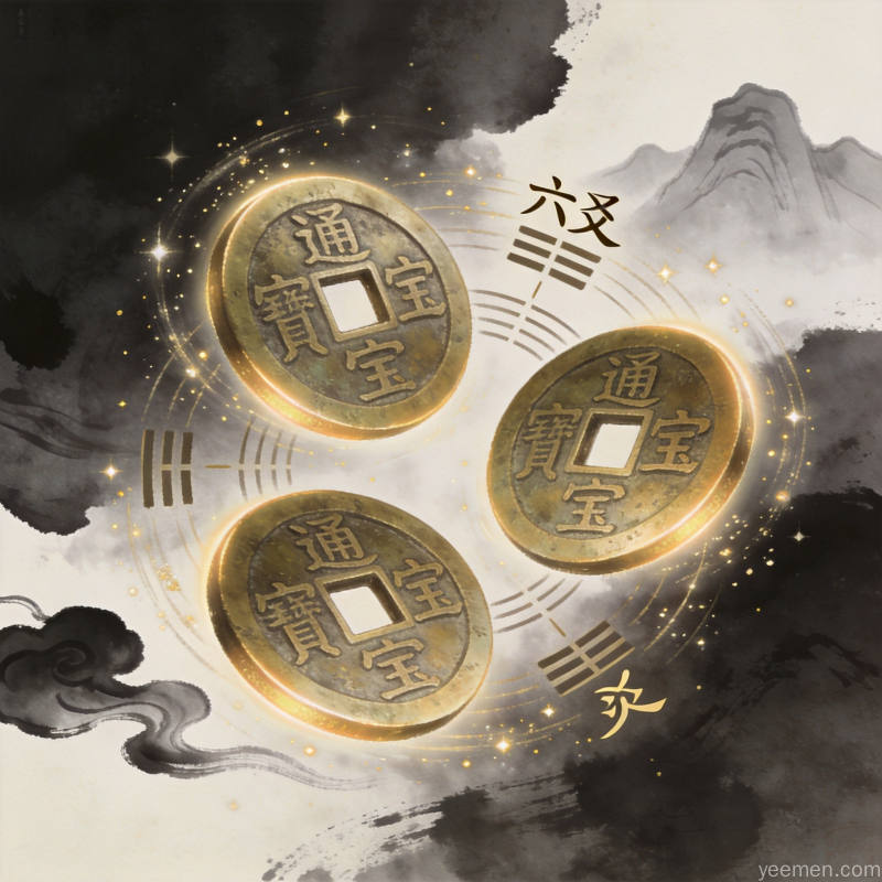六爻预测智慧光芒水墨风格