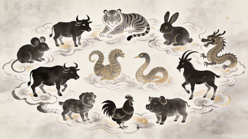 属鸡人国潮插画风格，融合金色公鸡图案与牡丹花纹，寓意事业腾飞、人缘旺盛