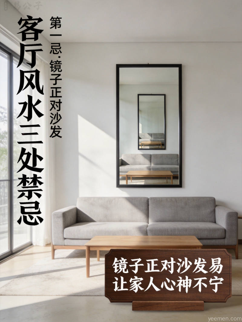 客厅风水禁忌示意图，镜子床铺大门位置关系