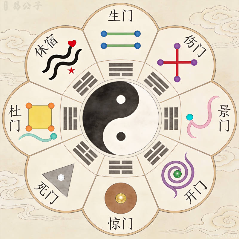 奇门遁甲基础框架图，阴阳五行与八卦