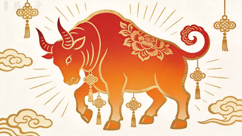 属牛人2026年5月事业运势图表，牛形图案与上升箭头结合，属牛人2026年5月运势分析