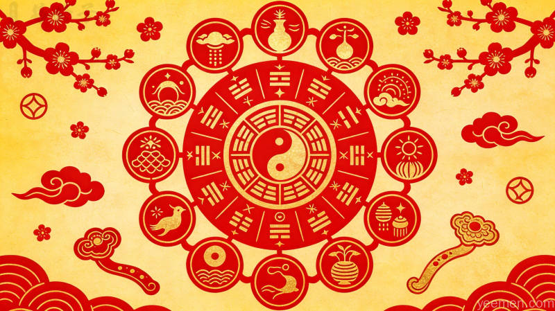 传统节气文化主题配图，二十四节气符号与传统纹样相结合，宣纸纹理背景，呈现中华传统文化的厚重历史感