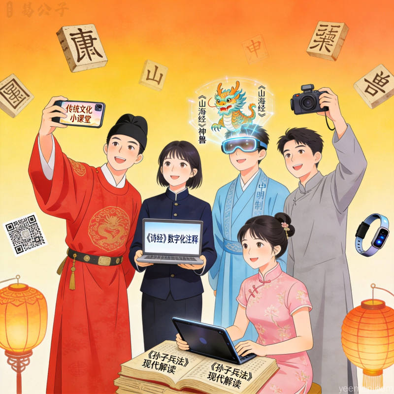 传统文化在数字时代的复兴，古籍与电子设备并存