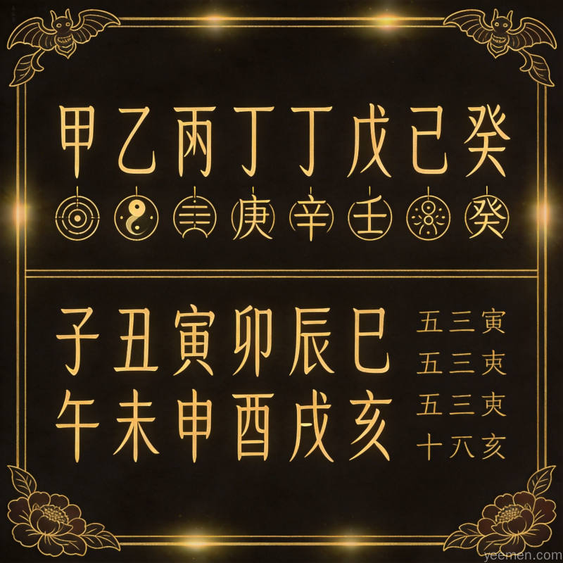 中和vs平衡对比图：命理学核心法则的金色符文与太极图案组合