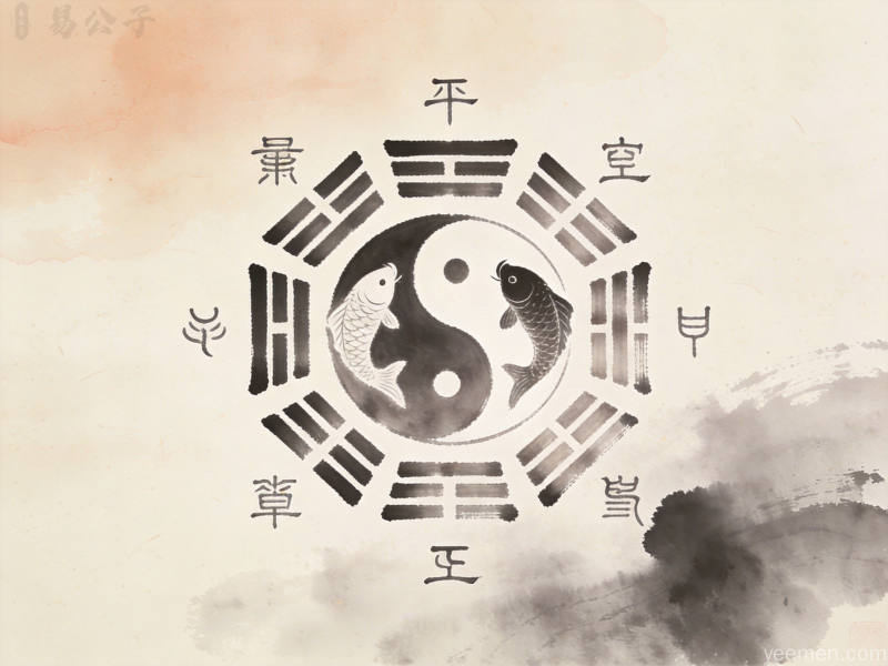 八字中和法则解析图:五行生克流转的太极八卦图案,体现传统命理智慧
