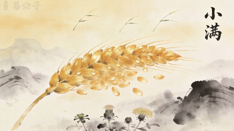 小满养生图解，苦菜清热去火，新麦补充能量，配合适当运动排汗除湿，保持心境平和