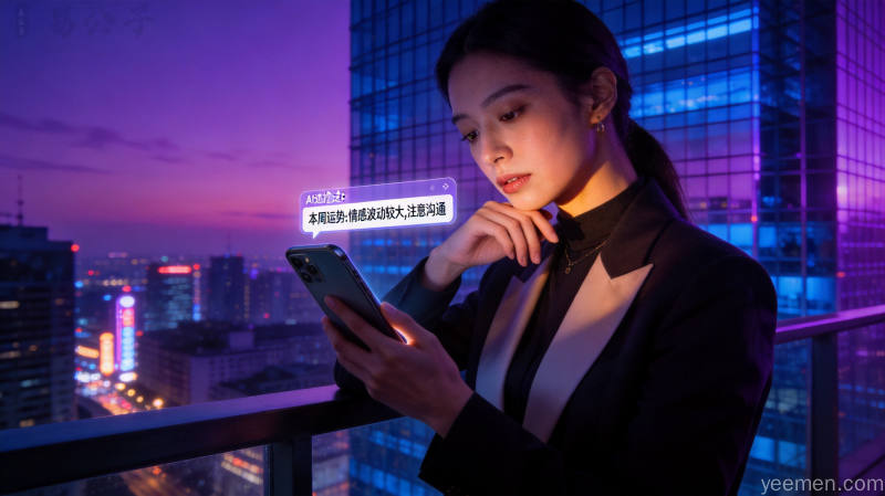 AI运势工具分析配图3:都市女性使用AI占卜场景