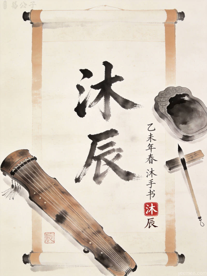水墨卷轴书法风格，五行八卦元素点缀，典雅书卷氛围