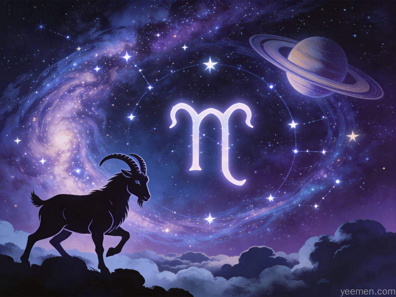 摩羯座符号与土星环绕,银河光带意境