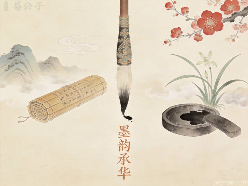 传统取名文化宣纸纹理,梅花兰花点缀