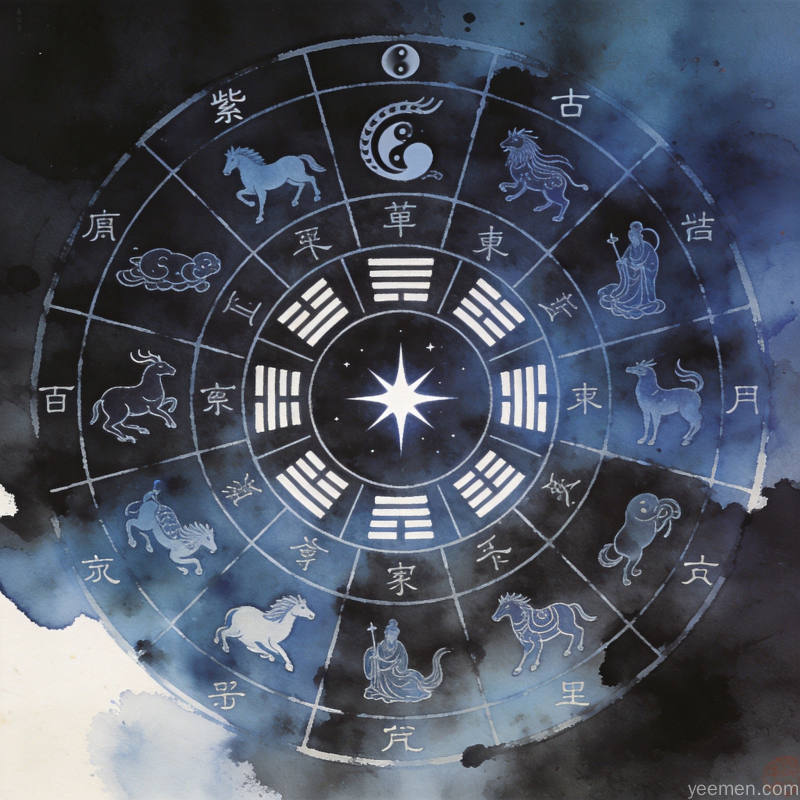 北极星与星空图案,象征紫微斗数高深命理