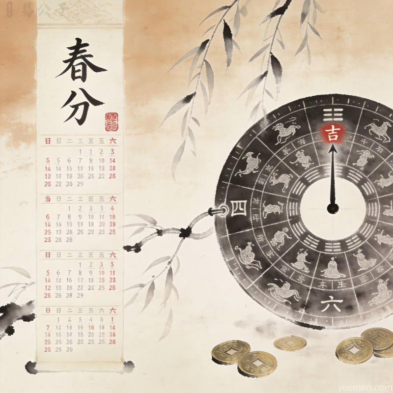 同一吉日不同时辰对比图，工笔水墨风格，体现五行生克与时辰流转的玄妙关系