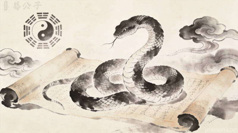 国潮插画风格梦境意象，色彩斑斓的蛇在星空下盘旋，周围有星座符号和流光效果，融合传统与现代元素，氛围神秘浪漫，适合梦境解析文章配图