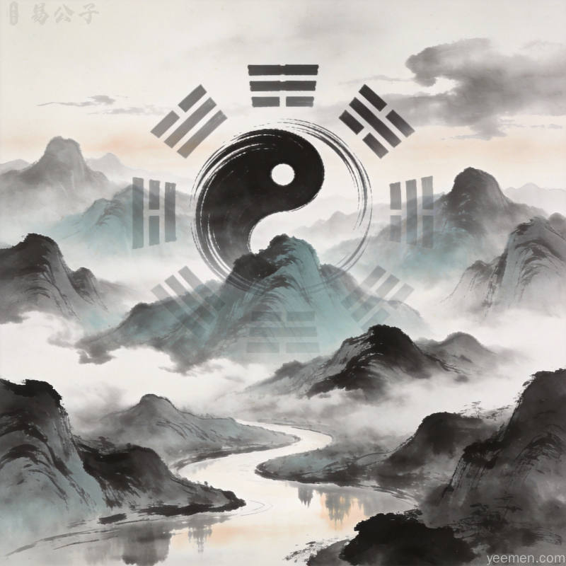 2026丙午年流年运势水墨意境命理配图,呈现火势炎上的五行格局