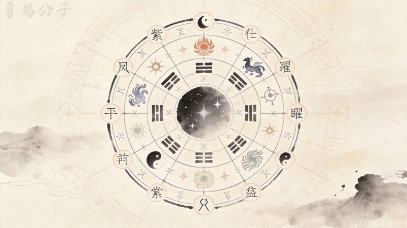 紫微斗数十二宫位解析，命盘格局与星曜配置，传统文化命理学术，古籍书页风格