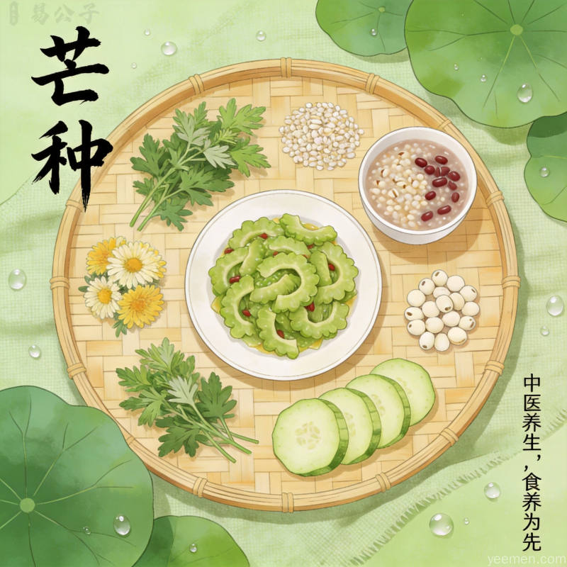 芒种时节清热祛湿食材图解，展示中医推荐的适合芒种节气养生的健康食材
