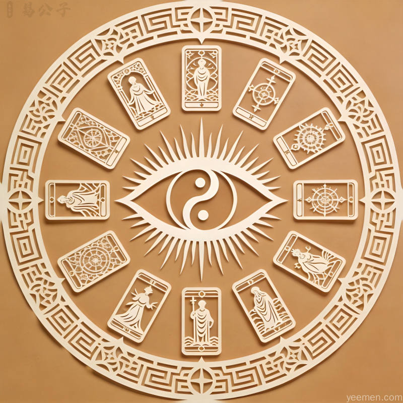 赛博玄学神秘符号解读,塔罗文化与传统文化融合插画