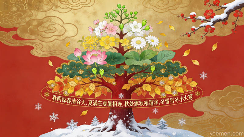 古籍风格的二十四节气水墨画卷，展现古人观天象制定节气的场景，中国传统历法智慧