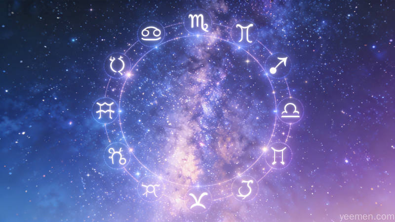 手绘水彩风格星座运势图，柔和星光与梦幻色调，十二星座符号与星座运势主题
