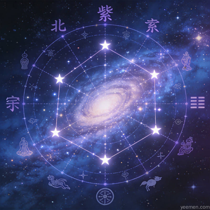 中天日月图:太阳与太阴双星辉映,一阳一阴象征宇宙运行的永恒法则,璀璨光芒映照紫微斗数命盘的阴阳平衡之道