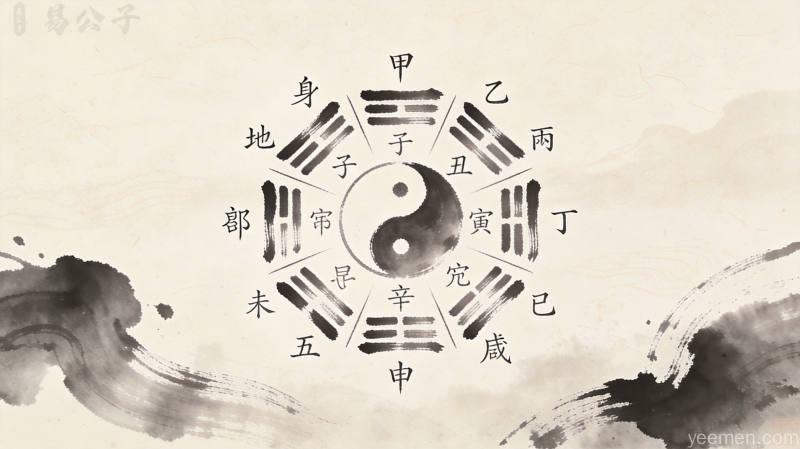 五行相生相克图解，金木水火土循环流转，古籍质感，传统文化典籍插图