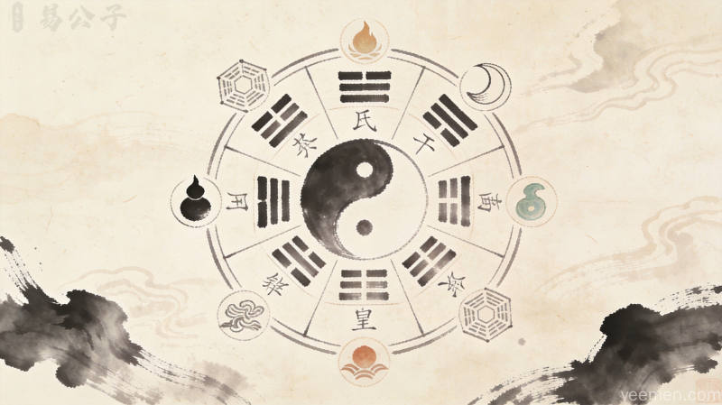 命盘解读示意图,天干地支与五行元素交织