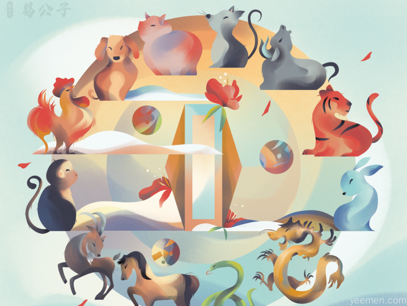 十二生肖传统插画，中国特色吉祥文化喜庆氛围图片