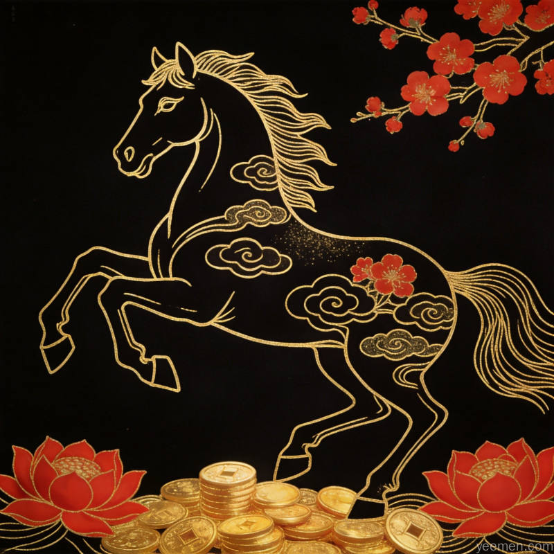 水墨渐变风格展现火焰能量翻腾升腾，暖色调从暗红到亮橙的过渡，传统祥云纹样点缀其间，象征本命年能量汇聚与突破