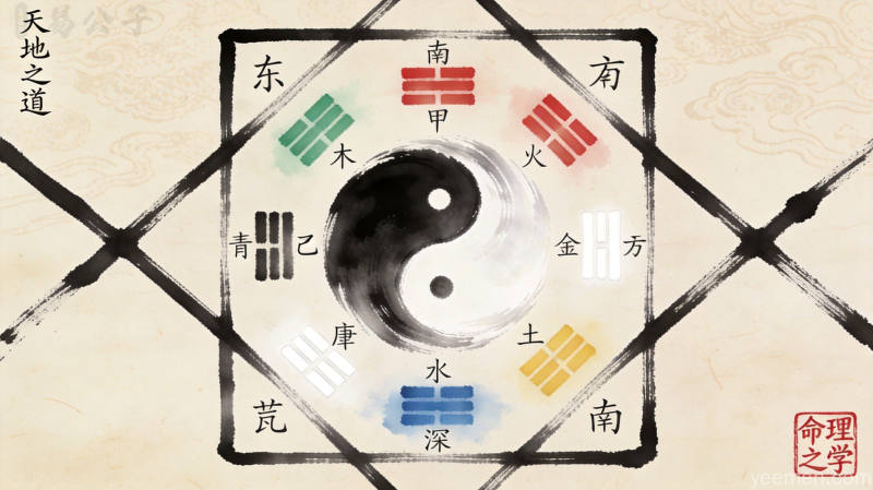 流年推断的核心逻辑:原局为体,流年为用 4 命盘推演示意图,展现天干地支与五行生克关系