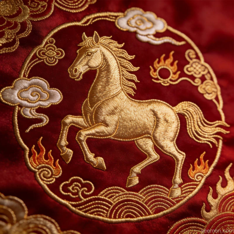 民间剪纸风格马年窗花图案，融合生肖马与传统吉祥纹样