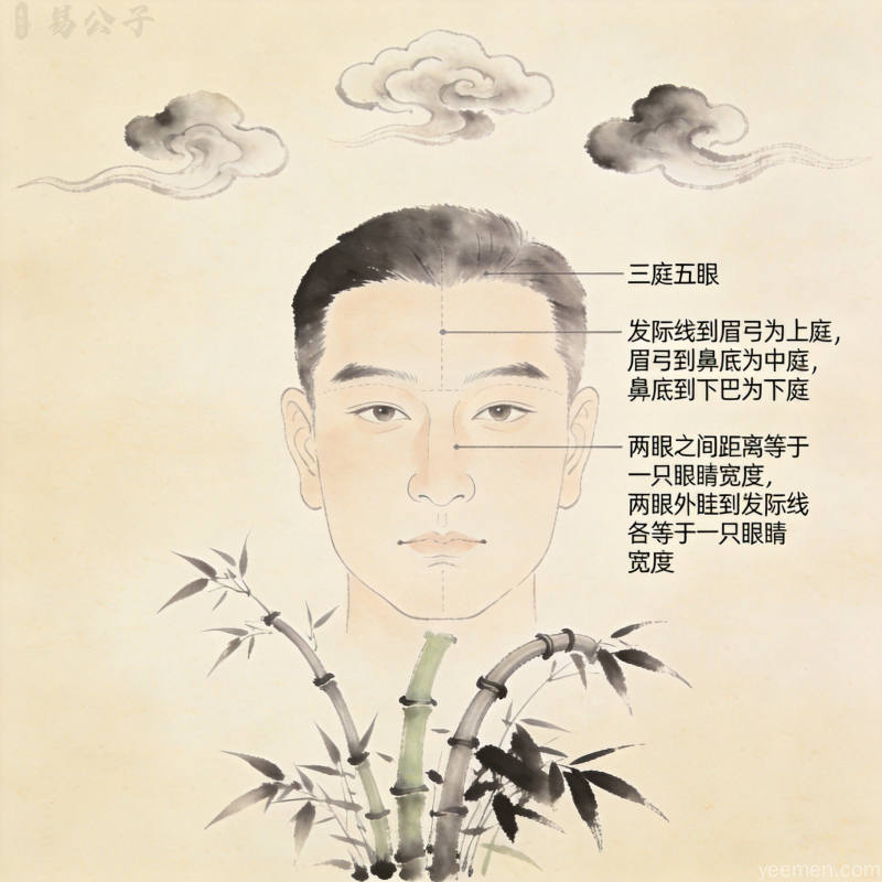五官形态与性格特征的对应关系图解，宣纸纹理背景